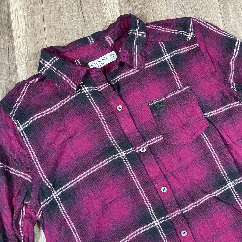 Abercrombie Kids Girls Flannel Shirt Size 15/16 Peppy Soft Button Up Logo Cozy